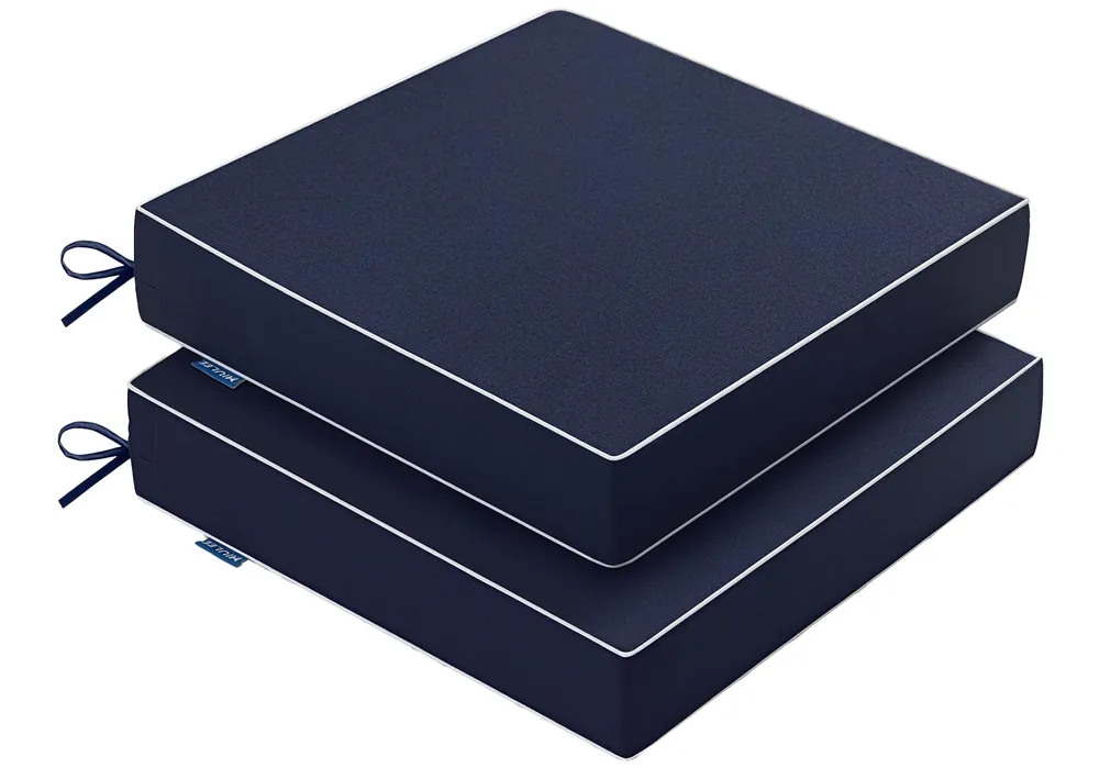 Navy Linen Outdoor Chair Cushions Set of 2, 19x19x3 Inch Waterproof Patio Seat Cushions for Outdoor