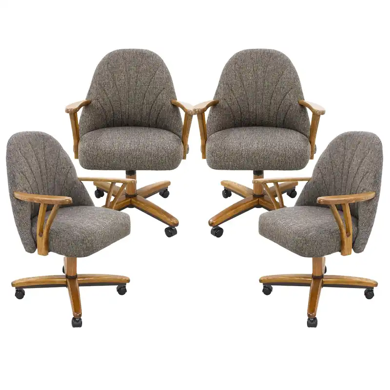 Set of 4 Chairs w/Swivel Tilt, Luxe Wooden Arm All-Metal Pedestal Base Chairs with Wheels for Kitchen