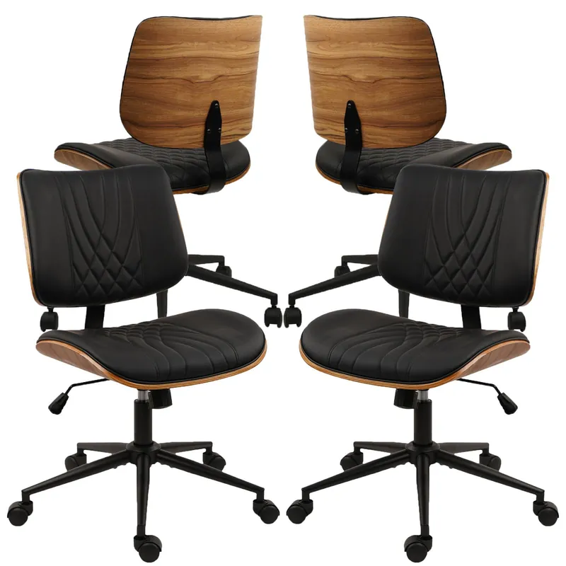 Desk Chair with Wheels, Adjustable Height Reading Chair, Leather Mid Back & Swivel Computer