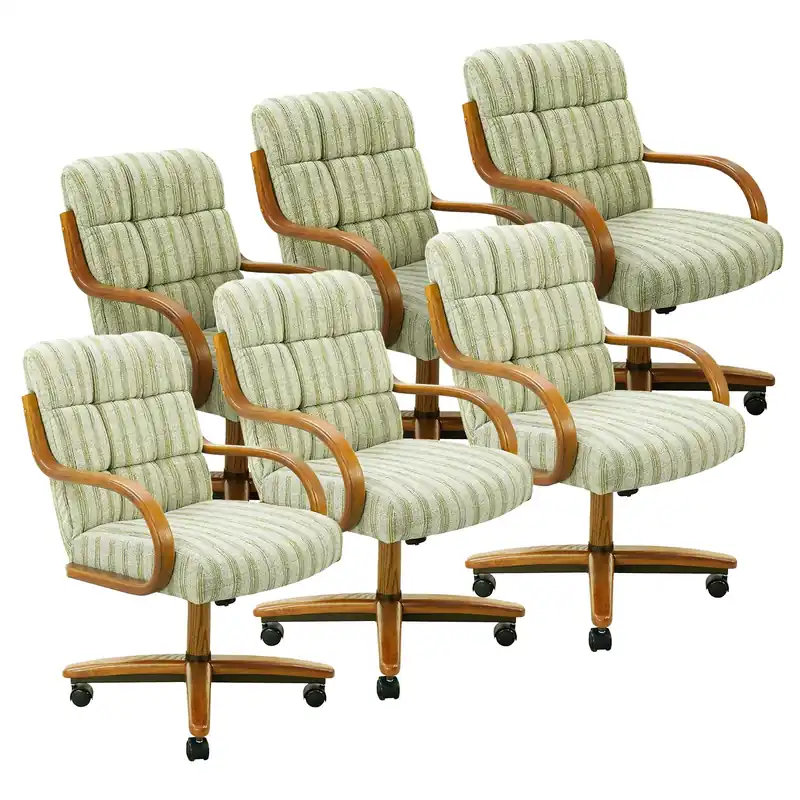 Chromcraft Set of 6 Caster Swivel Tilt Dining Chairs, Ultra Comfort Chairs Casual Wooden Cap with Metal Frame Chairs