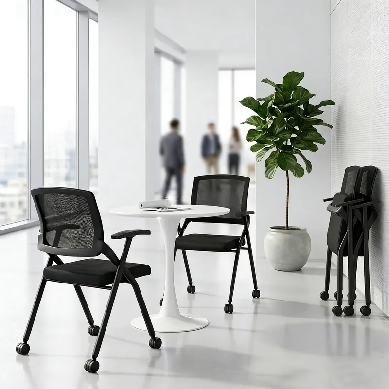 2 Pack Folding Office Chair with Wheels, Stackable Conference Room Chairs with Armrests