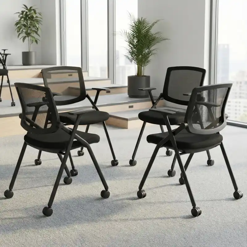 4 Pack Stackable Conference Room Chairs with Wheels and Paddle, Ergonomic Mesh Back and Arms for Meeting