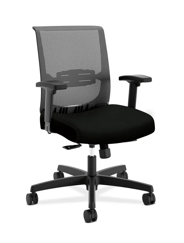 Lumbar Support, Synchro‑Tilt Desk Chair with Wheels for Home Office or Computer Use, Black Frame