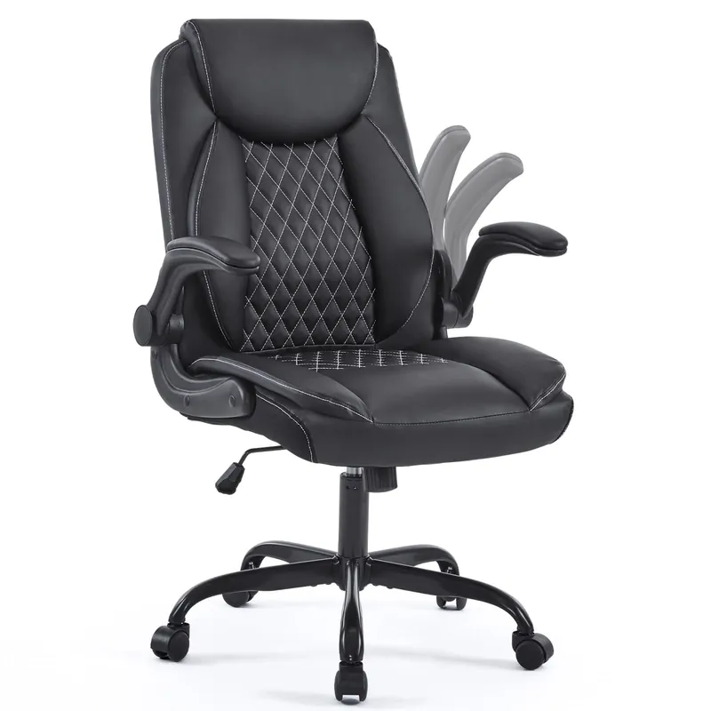 Home Office Desk Chair, Back Support Swivel Executive Office Chair with Wheels and Flip-Up Armrests