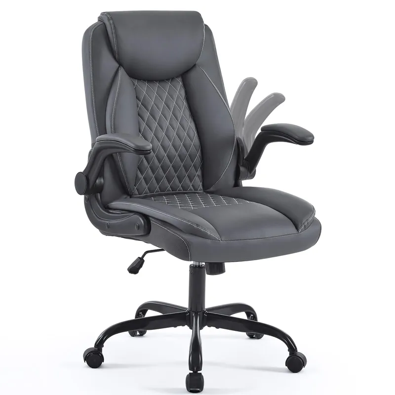 Ergonomic Home Office Desk Chair, Back Support Swivel Executive Office Chair with Wheels and Flip-Up Armrests
