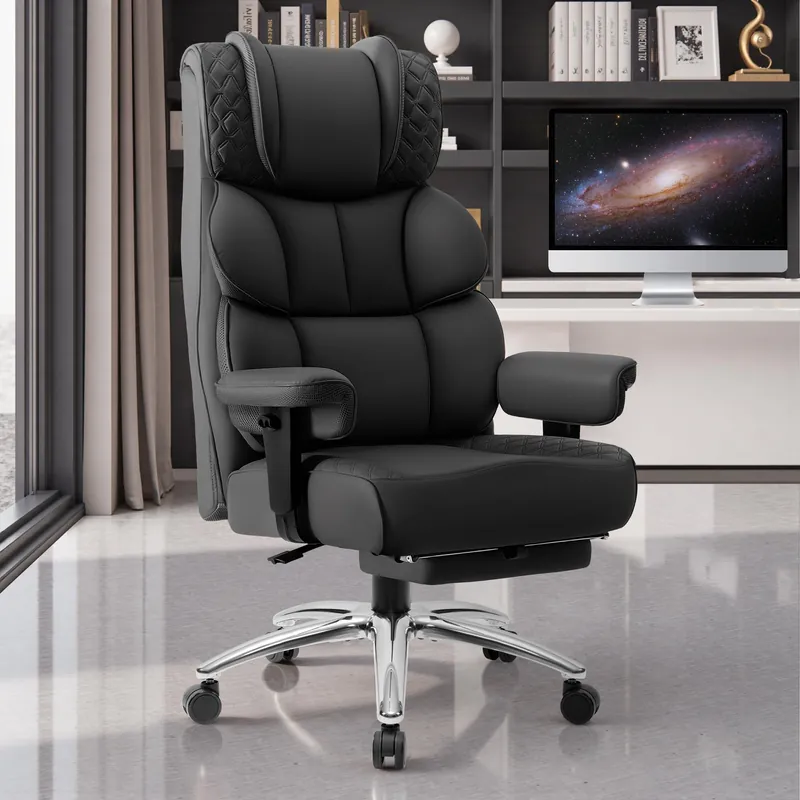 Office Desk Chair, Big and Tall Leather Gaming Chair with Footrest, Wide Ergonomic Comfy Executive High-Back Reclining Computer Chairs