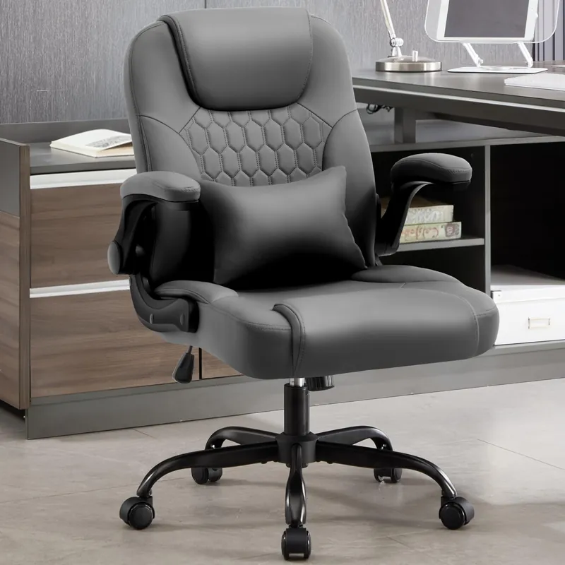 Office Chair PU,Leather Office Chair with Wheels,360° Swivel Rolling Chair with Padded Arms