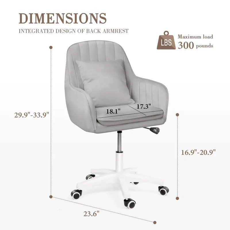 Mid Back Velvet Vanity Chair Swivel Rolling Desk Chair with Wheels