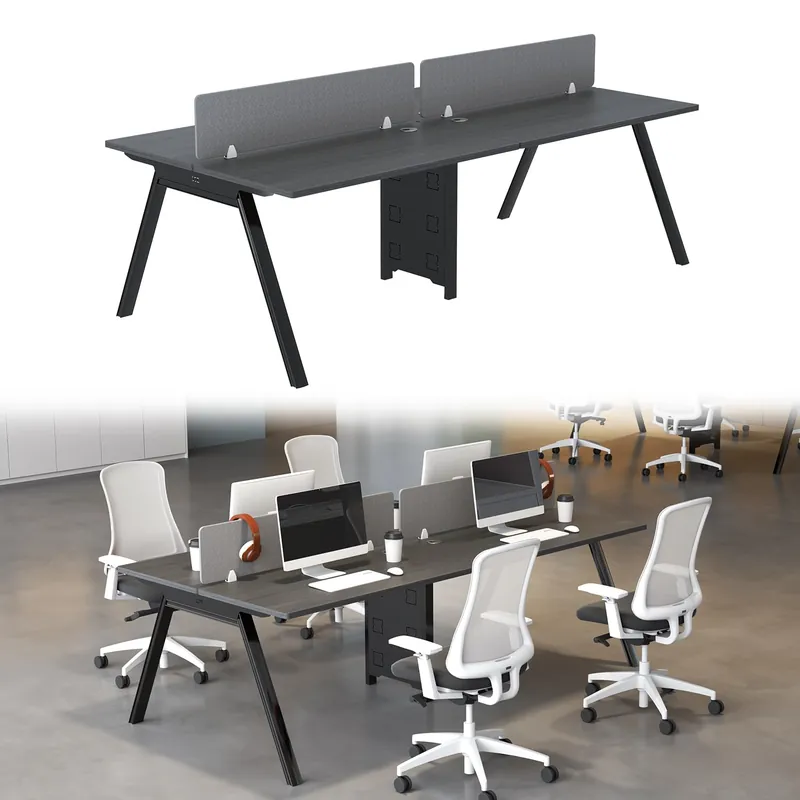 4-Person Cubicle Workstation Desk with Cable Grommet, 94.5 L×47.2 W×29.5 H Inches Large Modular Office Desk with Detachable Panel