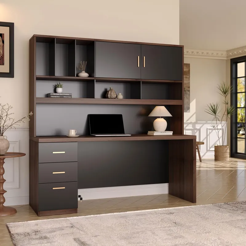 72.8" Computer Desk with Hutch and Drawers, Office Desk with Hutch Built in Charging Station