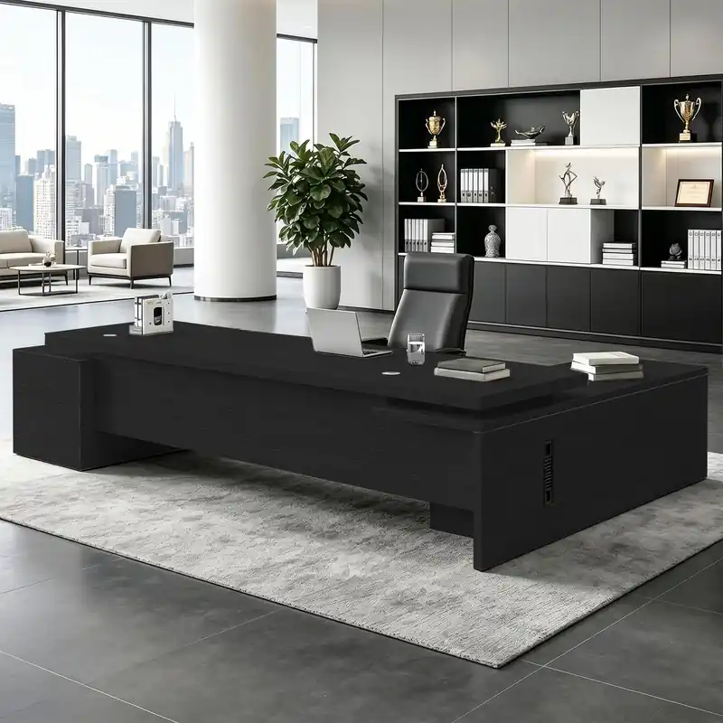 L Shaped Office Desk,1″Thick Tabletop,Large Office Desk with Storage Cabinet,Modern Computer Desk for Home Office