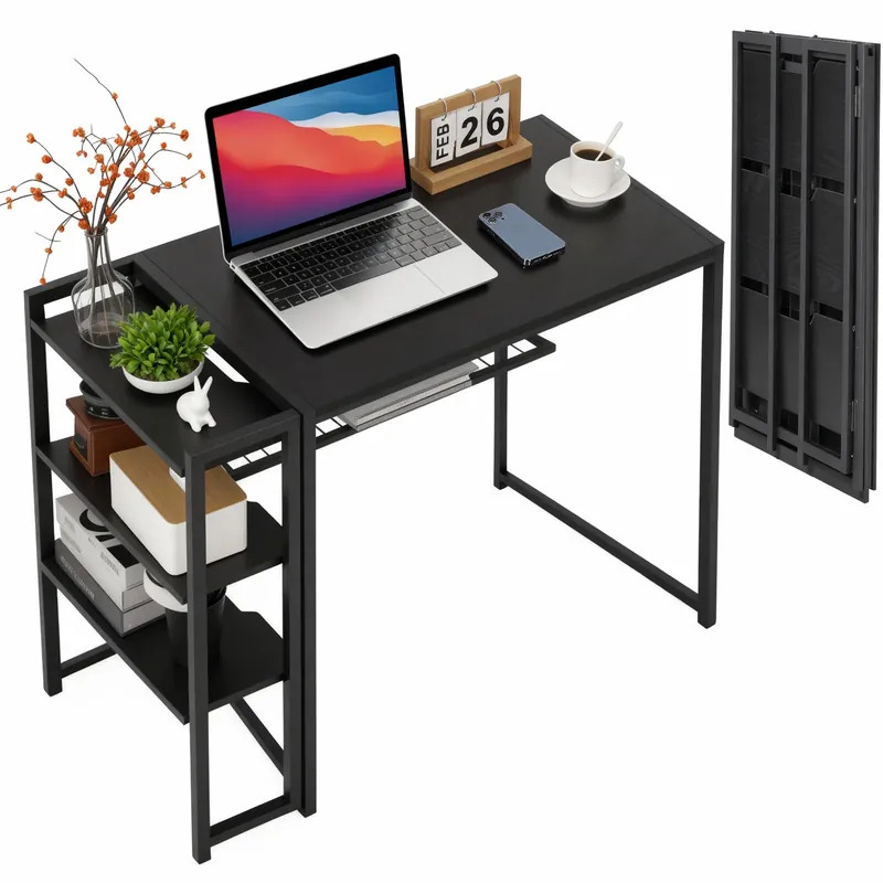 38.6 inch Folding Desk Writing Computer Desk with Storage Shelf,Spaces Saving Writing Sturdy Table