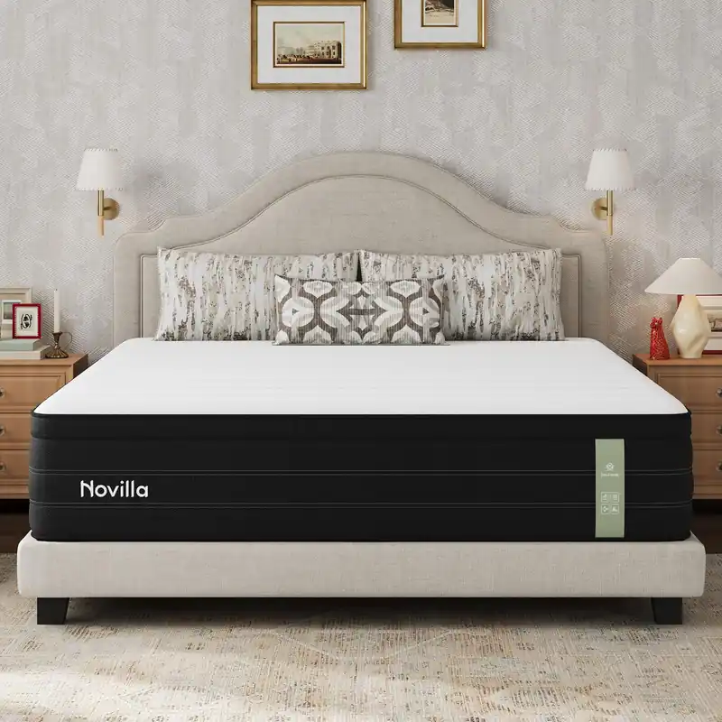 Novilla 14 inch King Size Mattress, Cooling Hybrid King Mattress with Upgraded Individual Coils & Gel Memory Foam, Enhanced Support, Motion Isolation, Pressure Relief, CertiPUR-US
