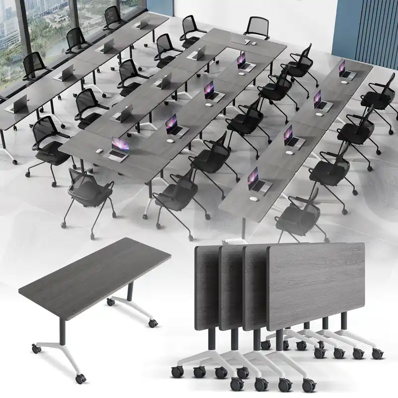 Conference Table 6PCS, Folding Conference Room Tables on Wheels Grey 47.2in, Modern Rectangular Training Table for Office