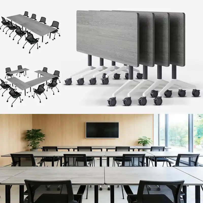 Rolling Modular Conference Room Table,Wooden Training Meeting Desk for Office School Classroom University Library