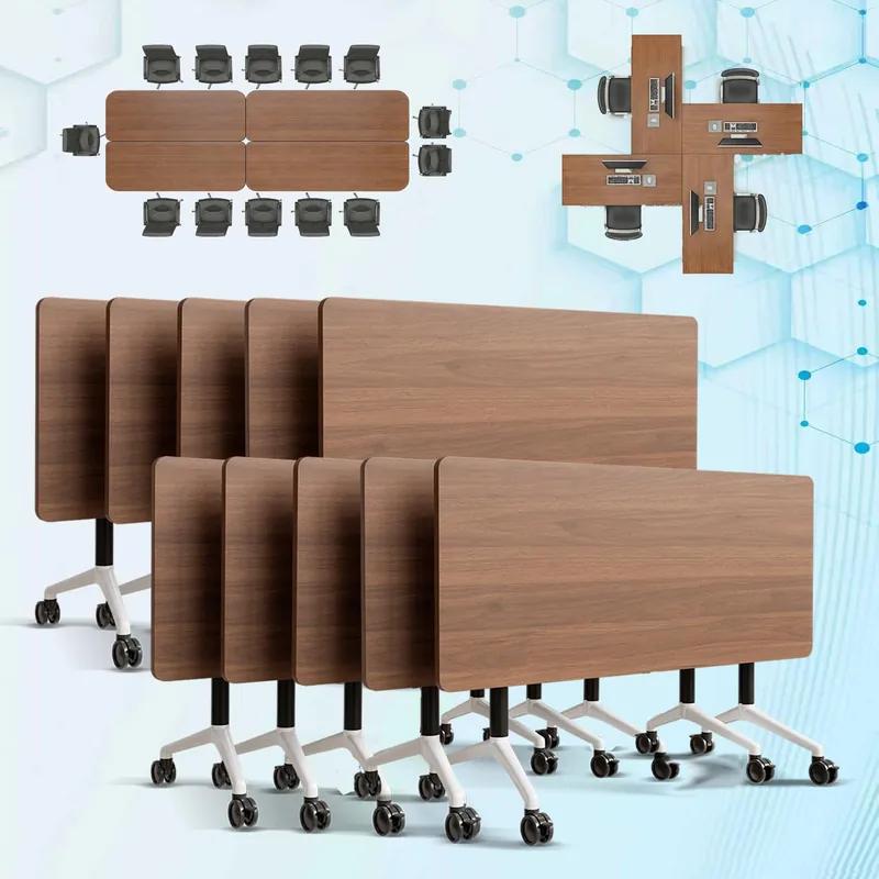 10-Pack Modular Folding Conference Table with Wheels, 55.1" Flip Top Mobile Training Table