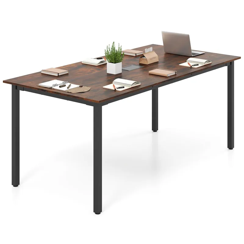 71" L x 35.5" W Large Meeting Table with Metal Frames, Rectangle Conference Room Table with Cable Grommet for Office, Boardroom