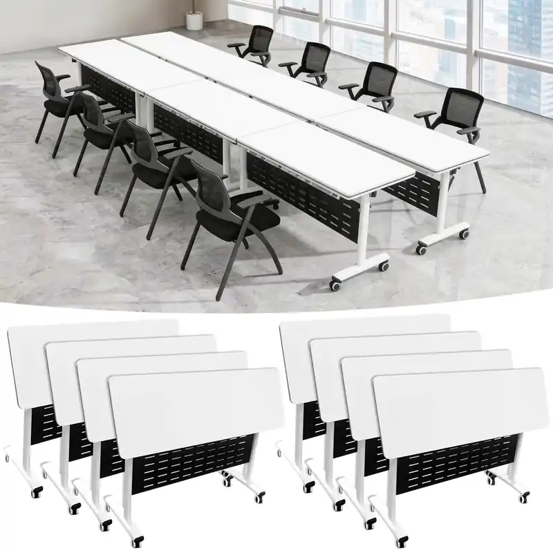 Modern Conference Table, 47.2‘‘ Folding Conference Tables with Wheel, Flip Top Mobile Meeting Table