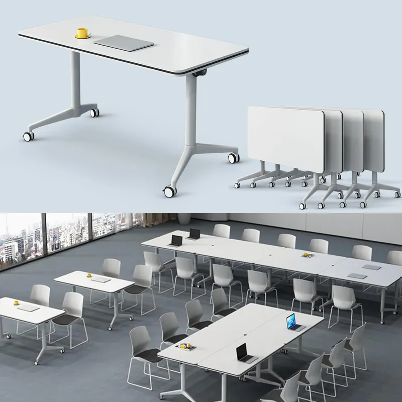 Conference Room Tables with Wheels Foldable Large Rectangle Meeting Seminar Table for 6-12 People