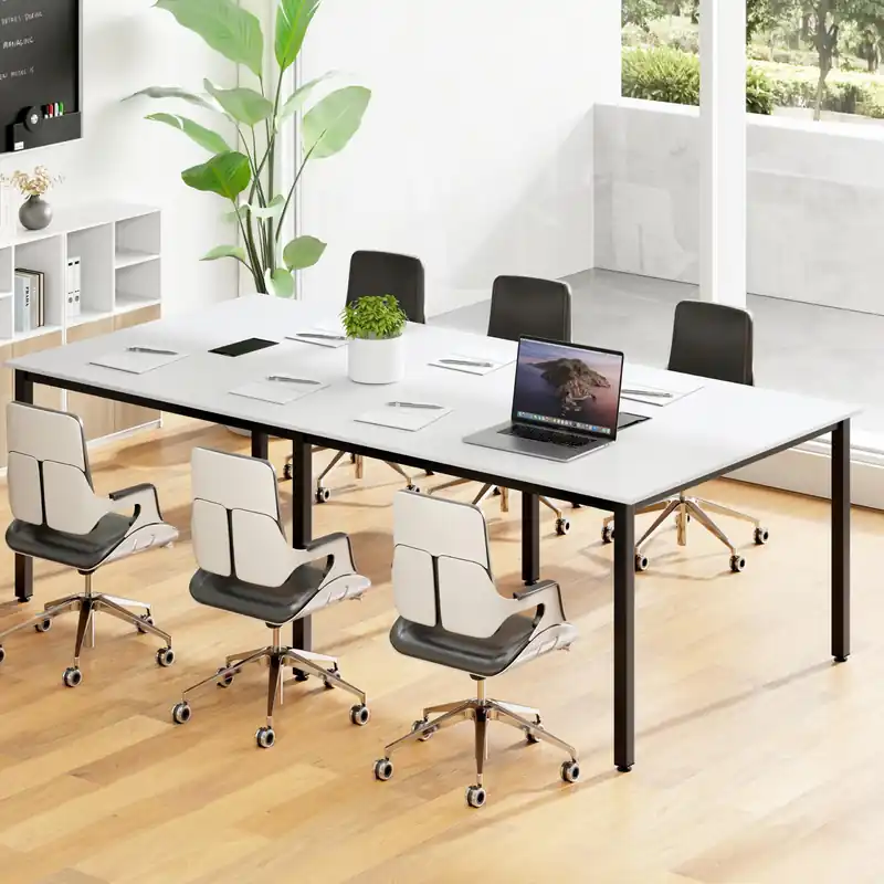 Tangkula 8 FT Conference Table, 95" x 48" Rectangle Office Computer Desk with Heavy-Duty Metal Frame