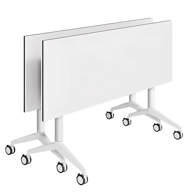White Folding Conference Table Bussiness Conference Room Tables with Flip-Top Design & Silent Wheels