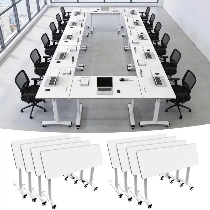 Conference Room Table, 47.2‘‘ Modern Folding Training Tables with Flip Top, Mobile Table with Four Locking Wheels