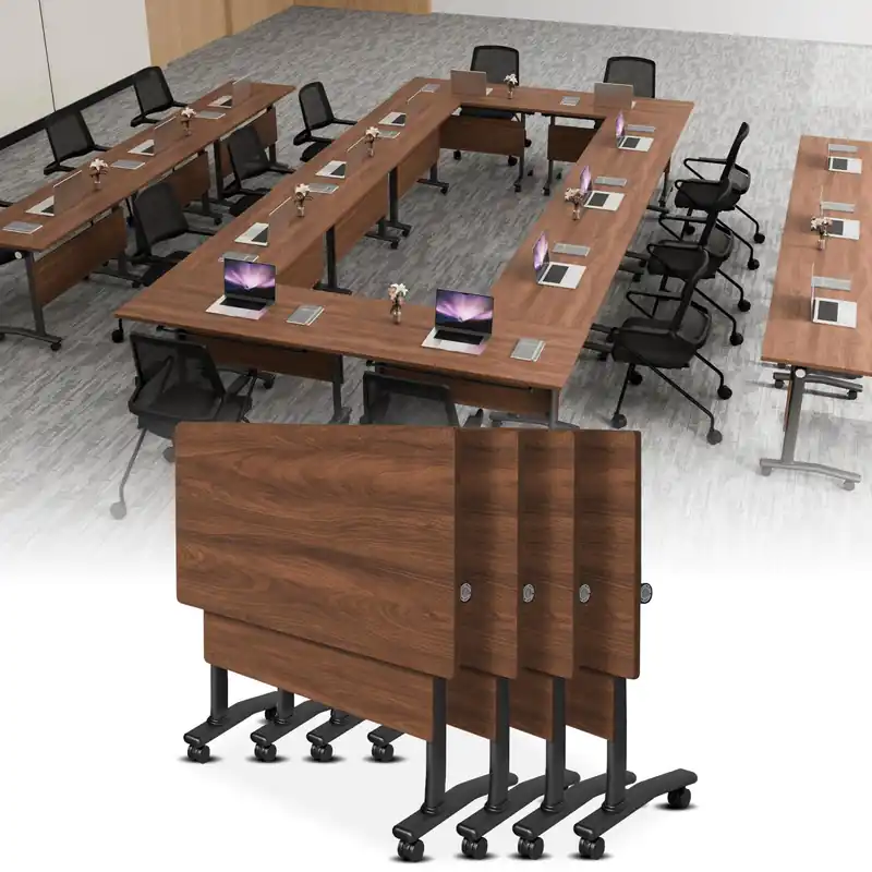 Modular Flip-Top Conference Room Table for 6–12 People, Mobile Training & Meeting Table for Office Classroom School
