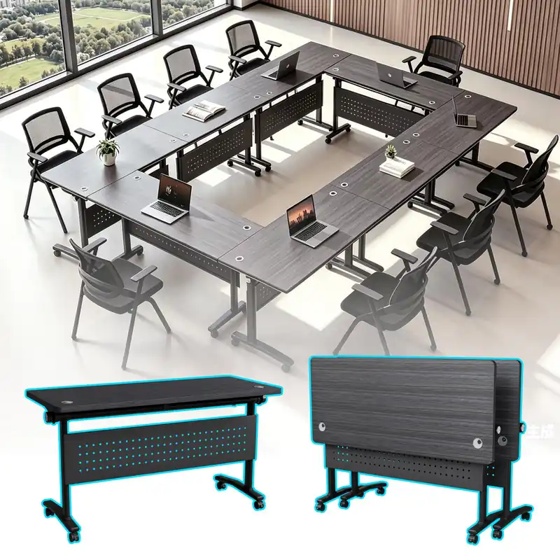 Modular Conference Tables with Silent Wheels and 2 Cable Grommets Modern Flip-Top Training Table