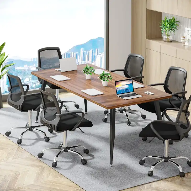 6ft Conference Table for 6, Modern Conference Room Table with Metal Legs