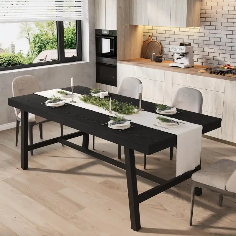 GarveeHome Industrial Dining Table for 6-8 People, 70.87" Long Large Kitchen Table with Sturdy Metal Frame