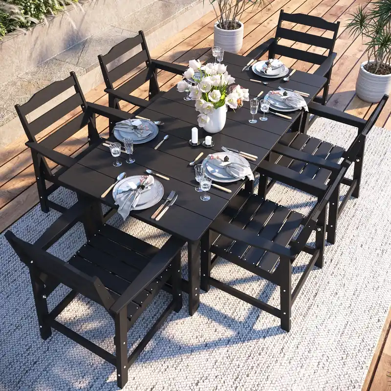 7 Piece Outdoor Dining Set, Patio Dining Table and 6 Chairs, All-Aluminum Frame