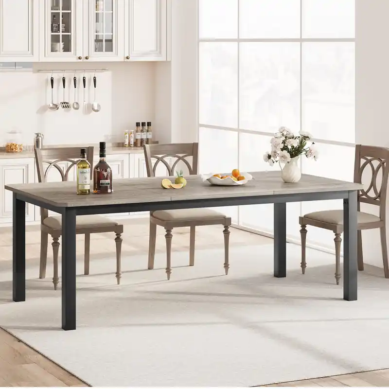 Dining Table for 6-8 People, 78.7" Long Kitchen Table with Sturdy Metal Frame & Seats 6 Rectangular Counter for Dinner