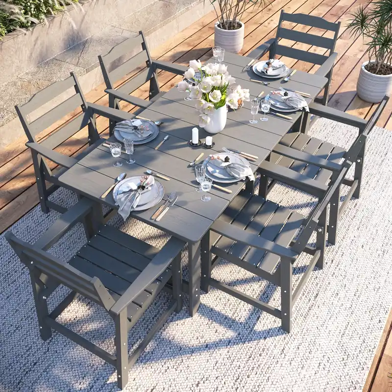 7 Piece Outdoor Dining Set, Patio Dining Table and 6 Chairs, All-Aluminum Frame