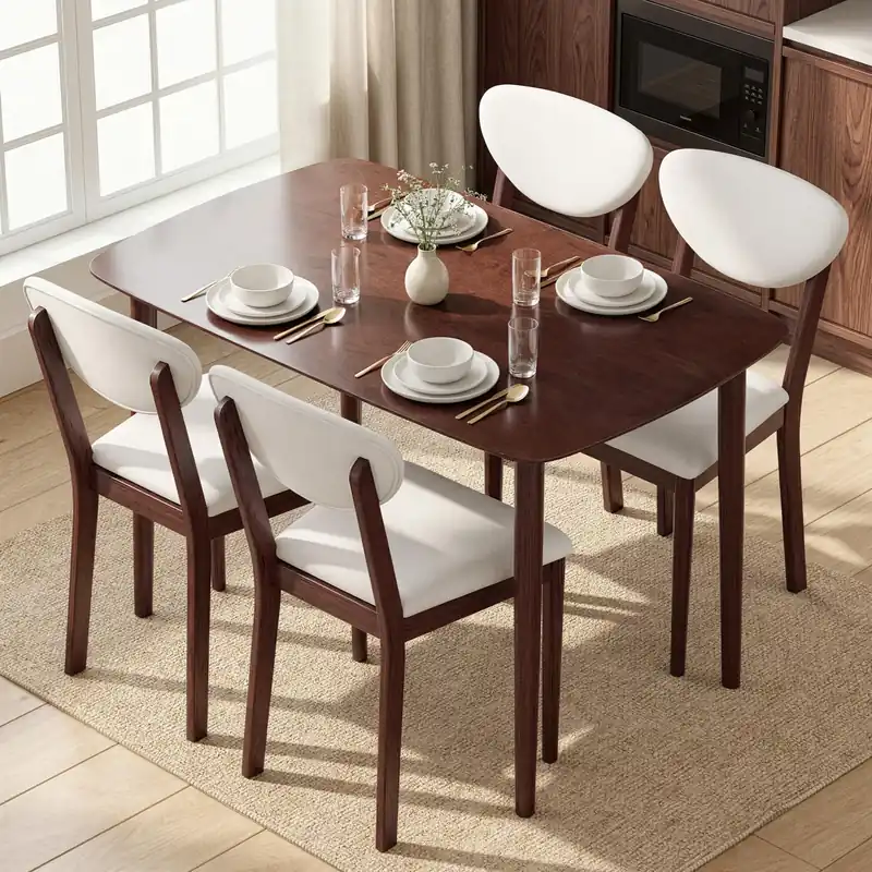 5-Piece Dining Table Set for 4, Mid-Century Modern Kitchen Table and Chairs with Padded Seats and Backrests