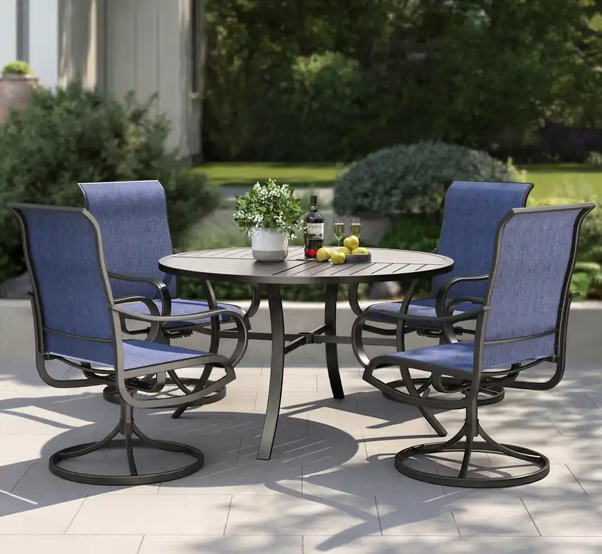5 Piece Patio Dining Set with 4 Outdoor Swivel Dining Chairs & 1 Large Round Dining Table