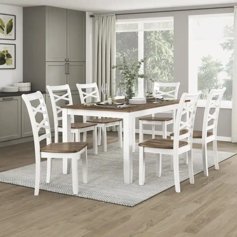 Lexicon Dining Table Set for 6 with Chairs, Wood 7 Piece Farmhouse Dining Room Table and Chairs Set of 6
