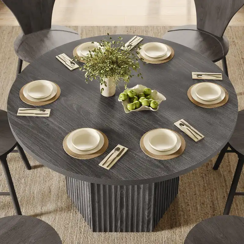 Round Dining Table for 4 6 People 47" Fluted Kitchen Dinner Table Modern Wooden Circle Dining Room Table