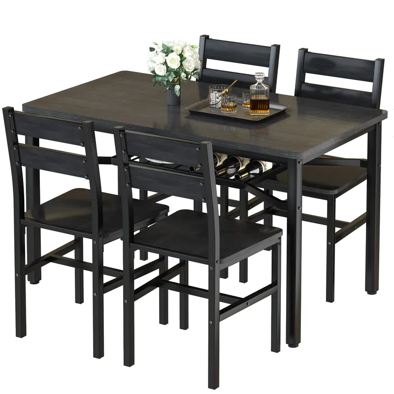 Hooseng Dining Table Set for 4, Wood Kitchen Table Chairs Set with Storage