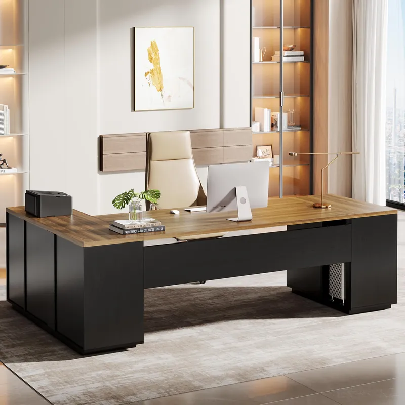 Tribesigns 85.8-Inch L-Shaped Executive Desk, Extra Large Modern Office Desk with File Drawers
