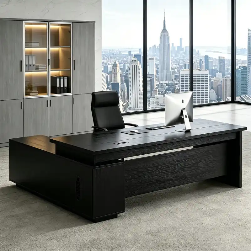 Executive Desk with Storage Cabinet, Modern Office Desk with Side Credenza, Large Manager Desk Workstation for Home Office Business,