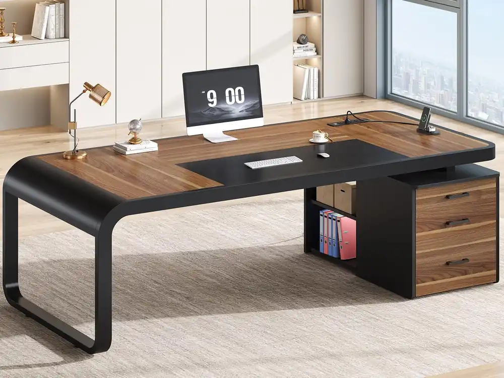 Itaar 70.9" Executive Desk, Large Computer Desk with Drawers and Lateral File Cabinet, Office Desk with Removable Shelves