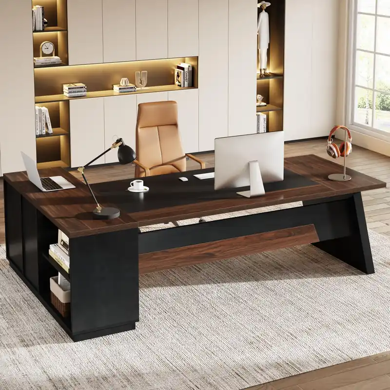 78" L-Shaped Executive Desk, Large Office Desk with Drawers and File Cabinet