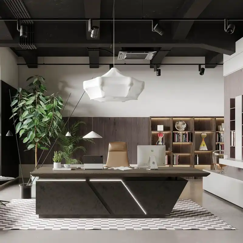 Adjustable Executive Desk - Luxury L Shaped Desk with Drawers, Large Table with File Cabinets