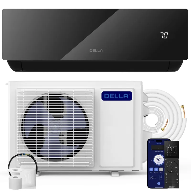 DELLA Umbra 9100 BTU Mini Split Air Conditioner, 20.5 SEER2 115V, Energy Efficient, Cools Up to 400 Sq.Ft, 0.76 Ton Heat Pump, Work with Alexa and Wifi,Ductless Inverter System,Pre-Charged,16.4ft Kit