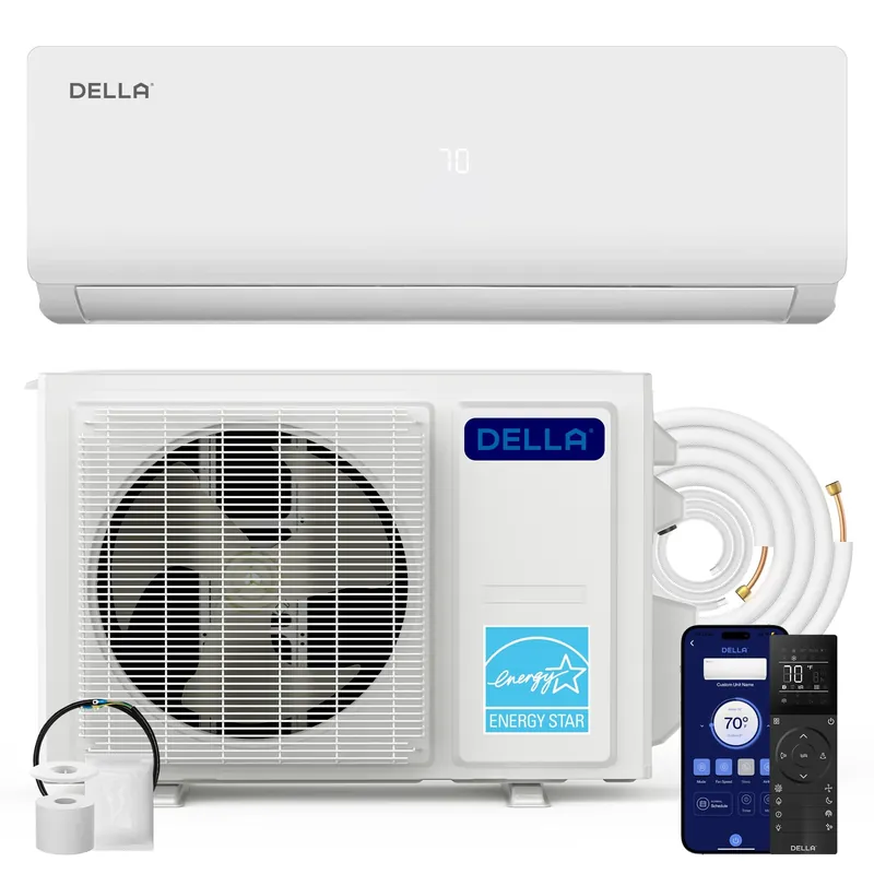 DELLA Vario Series 9000 BTU Mini Split Air Conditioner, Work with Alexa and Wifi, 20 SEER2, Energy Star, 0.75 Ton, Cools Up to 400 Sq.Ft, Ductless Inverter System, Heat Pump Pre-Charged, 16.4ft Kits