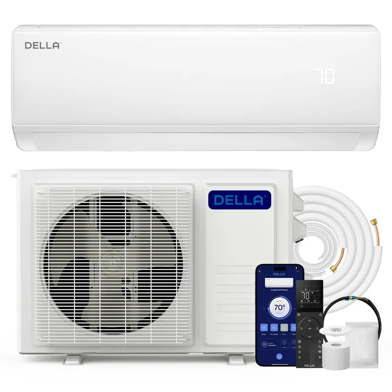 DELLA Econo Series 17000 BTU 17 SEER2 Mini Split Air Conditioner, Cools up to 1000 Sq. Ft, Works with Alexa and Wifi, 230V Heater Ductless Inverter System with Heat Pump, 16.4ft Installation Kit