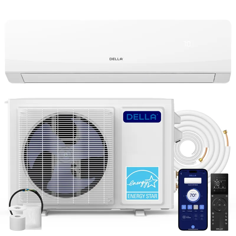 DELLA Serena Series 12000 BTU Mini Split AC WIth WiFi & Alexa Control,1 Ton Inverter Heat Pump Ductless AC System,Energy Star 22 SEER2 115V for Rooms up to 550 Sq.Ft,16.4ft Install Kit, Pre-Charged