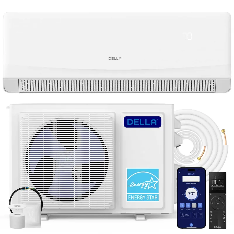 DELLA Serena CloudAir Series 12000 BTU Mini Split AC with Soft Airflow, Energy Star 22 SEER2 115V, 1 Ton Inverter Heat Pump Ductless AC for up to 550 Sq.Ft, WiFi & Alexa, Pre-Charged, 16.4ft Kit