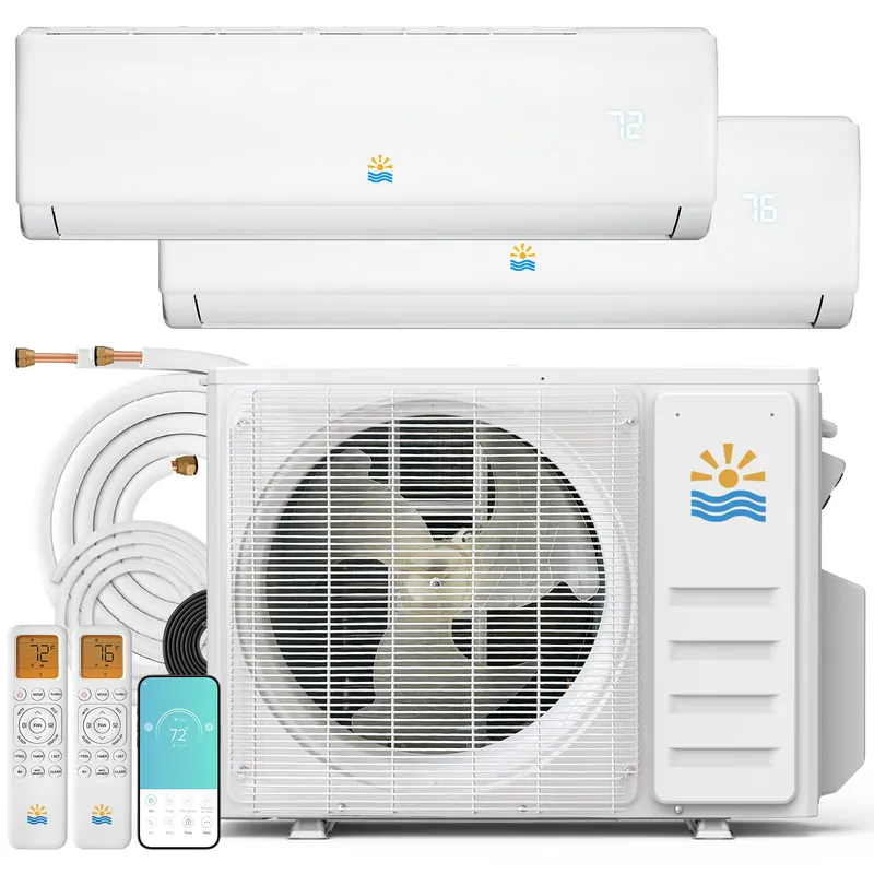 Rellytech 20000 BTU Dual Zone Mini Split AC/Heating System, SEER2 23 2 Zone (9000+12000 BTU) Ductless Mini Split Air Conditioner with Heat Pump, WiFi Control, Pre-Charged Condenser, 208/230V White