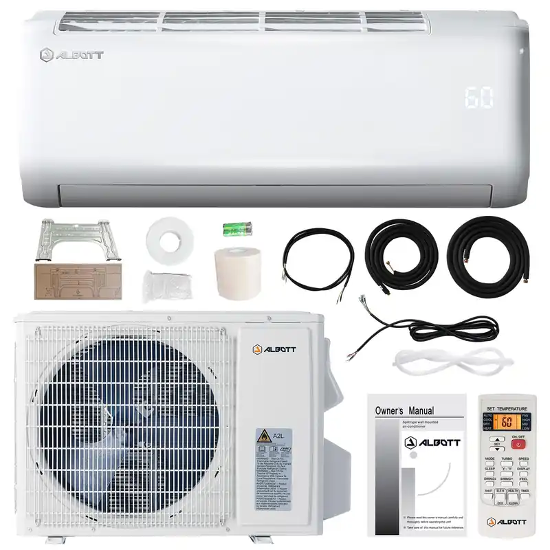 Albott 18000 BTU Mini Split Air Conditioner Heat Pump, Ductless Inverter AC, Cools up to 1250 Sq. Ft, Energy-Efficient with Self-Cleaning, SEER2 19, 208-230V, Ideal for Home, Office